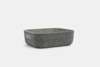 A rectangular, gray felt storage basket with rounded corners and a cut-out handle on one side, placed on a plain white background.