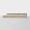 A modern, light gray sectional sofa with clean lines and wooden base, set against a plain white background. The sofa has a left chaise lounge and an armrest on the right side.