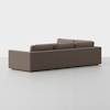 A modern, brown, modular sofa with clean lines and low back cushions, shown from an angled rear view against a plain white background.