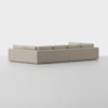 A large, modern, light beige sectional sofa with clean lines and back cushions, arranged in a U-shape, is set against a plain white background.