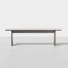A simple, modern wooden bench with clean lines and a light gray finish, photographed against a plain white background.