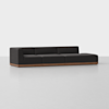 A modern, low-profile black sectional sofa with three seats and a wooden base, set against a plain white background. The design is minimalist with clean lines and no visible armrests.
