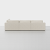 A modern, minimalist beige three-seat sofa with clean lines and square cushions, viewed from the back against a plain white background.