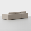 A modern, light beige sectional sofa with clean lines and three back cushions, viewed from the back against a plain white background.