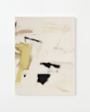 Abstract painting featuring a cream background with broad, textured brushstrokes in muted beige, olive green, and bold patches of black, creating a minimalist and modern composition.
