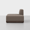 A modern, minimalist brown armless sofa with a low wooden base, shown from the side against a plain white background.
