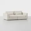 A modern, off-white upholstered sofa with wide armrests, two seat cushions, two backrest cushions, and two rectangular lumbar pillows, set against a plain light background.
