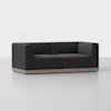 A modern, dark gray sectional sofa with clean lines and a wooden base, set against a plain white background.
