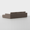 A modern, L-shaped sectional sofa in brown fabric, shown from the back and side against a plain white background. The sofa has clean lines, low-profile arms, and three back cushions.