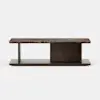 Rectangular coffee table with a dark wood base, central support, and a polished dark marble top. The design is modern and minimalist, set against a plain white background.