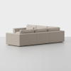 A modern, light beige sectional sofa with clean lines and blocky arms, shown from the back and set against a plain white background.