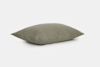 A rectangular olive green pillow with a soft, smooth fabric cover, shown against a plain white background.