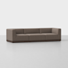 A modern, low-profile brown sectional sofa with clean lines and a wooden base, set against a plain white background.
