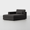 A modern dark gray chaise lounge with a single armrest on the left, matching backrest, and a rectangular cushion, set against a plain white background.