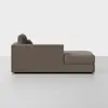 A modern, minimalist brown sectional sofa with clean lines, viewed from the side against a plain white background. The sofa has a low backrest and thick cushions.