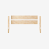 Four light wood bed frame components, including two side rails, a headboard, and a footboard, laid out on a plain white background.