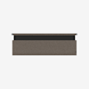 A rectangular, wall-mounted, fabric organizer in brown with a black horizontal strap across the top, set against a plain white background.