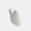 A single white slip-on slipper with a textured, fuzzy upper and a thick sole, displayed on a plain white background.