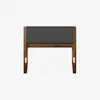 A minimalist wooden chair with straight legs and a rectangular, upholstered dark gray backrest and seat cushion, photographed against a plain white background.