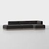 A modern, L-shaped sectional sofa with dark gray upholstery and a light wood base, set against a plain white background.