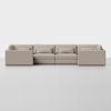 A modern, light beige sectional sofa with clean lines and square arms, set against a plain white background. The sofa has four seat cushions and matching back cushions.
