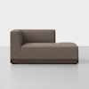 A modern left-arm chaise lounge with brown upholstery and a dark wooden base, shown against a plain white background.