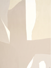 Abstract painting featuring large, soft beige and off-white shapes with sharp edges and smooth transitions, creating an interplay of light and shadow. The composition has a minimal, modern feel.