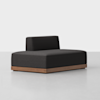 A modern, armless black sofa with a low backrest and wooden base, set against a plain white background.