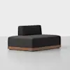 A modern, armless black sofa with a low backrest and wooden base, set against a plain white background.