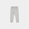Light gray sweatpants shown from the back, featuring an elastic waistband with a drawstring, two back pockets, and cuffed ankles, laid flat on a white background.