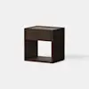 A modern wooden nightstand with a dark brown finish, featuring a single drawer on top and an open shelf below, set against a plain white background.