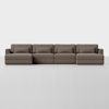 A modern, four-piece sectional sofa upholstered in brown fabric, with clean lines, wide seats, and low backrests, set against a plain white background.