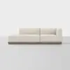 Modern, minimalist sectional sofa with light beige upholstery and a low wooden base, set against a plain white background. The sofa has a left-side chaise and an L-shaped design.