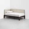 A couch in a corner.