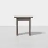A small, modern, square wooden table with a light gray finish, shown against a plain white background. The table has four straight legs and a simple, minimalist design.