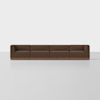 A modern, low-profile brown sectional sofa with four connected seats and square armrests, set against a plain white background.
