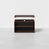 A dark wood storage box with an open compartment and a detached lid hovering above, displayed against a plain white background.