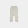 Light gray sweatpants with an elastic waistband and elastic cuffs, laid flat on a white background.