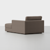 A modern, brown upholstered sectional sofa with a left-facing chaise, low backrest, and clean, straight lines is set against a plain white background.