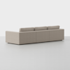 A modern, light beige, three-seat sectional sofa with clean lines and low square armrests, viewed from the back against a plain white background.