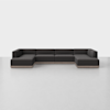 A large, modern, dark gray sectional sofa with low backrests and clean lines is arranged in a U-shape on a light gray floor against a plain white background.