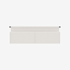 Minimalist, rectangular cream-colored fabric headboard with two panels and a horizontal strip at the top, designed to be mounted on a wall.