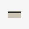 A rectangular beige fabric wall organizer with a front pocket, mounted on a black horizontal bar against a plain white background.