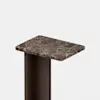 A modern side table with a rectangular, dark brown marble top and a matching dark wooden base, set against a plain white background.