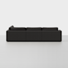 A modern, dark gray sectional sofa with clean lines is shown from the back against a plain white background. The sofa appears to have three seating sections and a low profile.