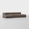 A modern, L-shaped sectional sofa with brown upholstery and a low profile, set against a plain white background. The sofa has clean lines and a minimalist design.