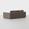 A modern, L-shaped sectional sofa with brown upholstery, viewed from the back and set against a plain white background.