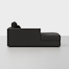 A modern dark gray sectional sofa with a chaise lounge, viewed from the side against a plain white background. The design is minimalist with clean lines and square cushions.
