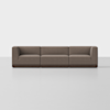 A modern, three-seat brown sofa with clean lines and a low backrest, set against a plain white background. The sofa has a minimalist design and appears comfortable and spacious.