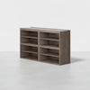 A modern wooden shelving unit with eight open compartments, arranged in two rows and four columns, set against a plain white background.